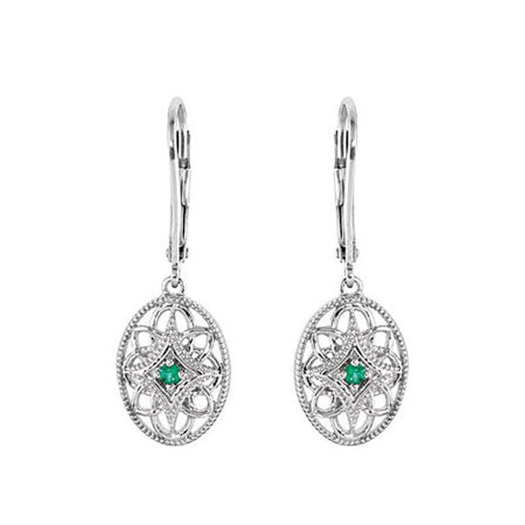 Vintage Style Emerald Earrings in Sterling Silver